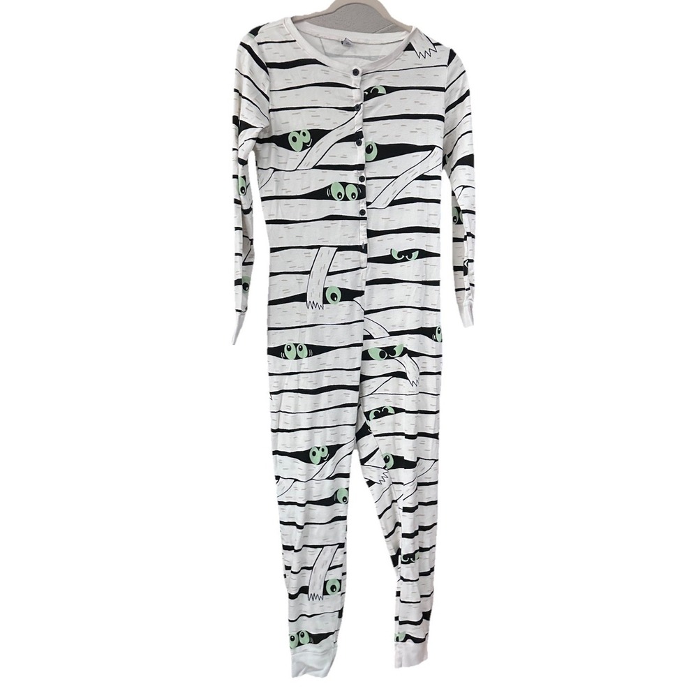 Old Navy Halloween Spooky Eyes One Piece Jumpsuit Pajama Sz Medium Glows in Dark